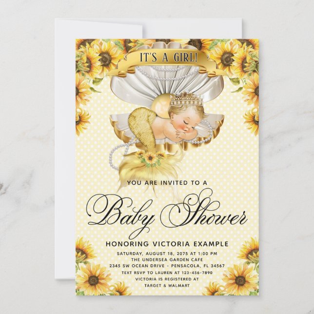 Mermaid Sunflower Baby Shower Invitation (Front)