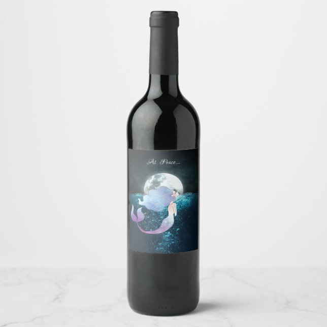 Mermaid Swimming At Peace Under the Full Moon Wine Label (Front)