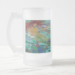 Mermaid Swimming with Butterflies Fantasy Art Frosted Glass Beer Mug