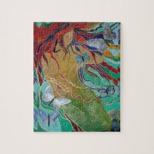 Mermaid Swimming with Butterflies Fantasy Art Jigsaw Puzzle
