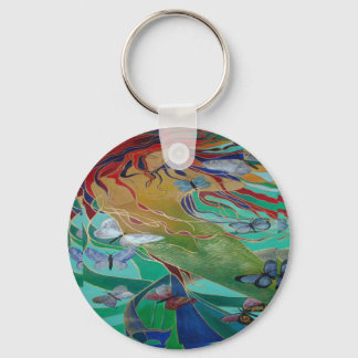 Mermaid Swimming with Butterflies Fantasy Art Key Ring