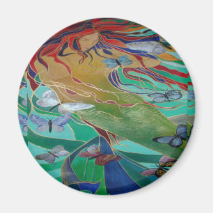 Mermaid Swimming with Butterflies Fantasy Art Magnet