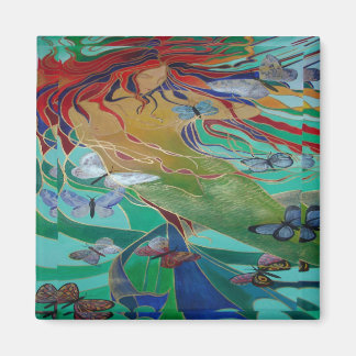 Mermaid Swimming with Butterflies Fantasy Art Magnet