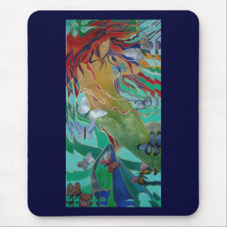 Mermaid Swimming with Butterflies Fantasy Art Mouse Mat