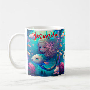 Mermaid swimming with fish    coffee mug