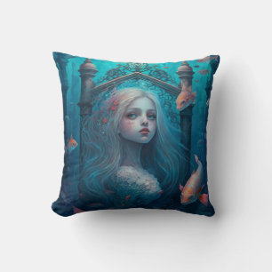 Mermaid swimming with fish  cute throw pillow