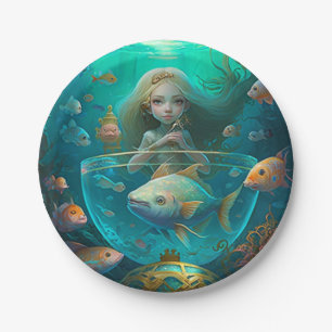 Mermaid swimming with fish  cute wall clock paper  plate