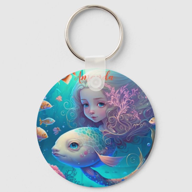 Mermaid swimming with fish   key ring (Front)
