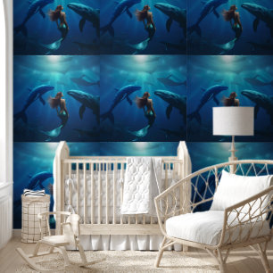 Mermaid Swimming With Humpback Whales, Wallpaper