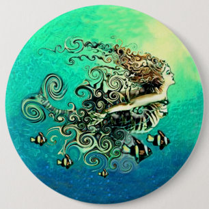 Mermaid Swimming with the Fish 6 Cm Round Badge