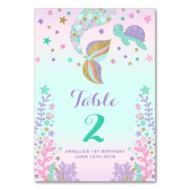 Mermaid Table Number Mermaid Seat Chart Pink Gold (Front)