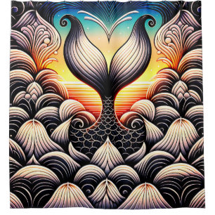 “Mermaid Tail at Sunset - Ocean Art” Shower Curtain