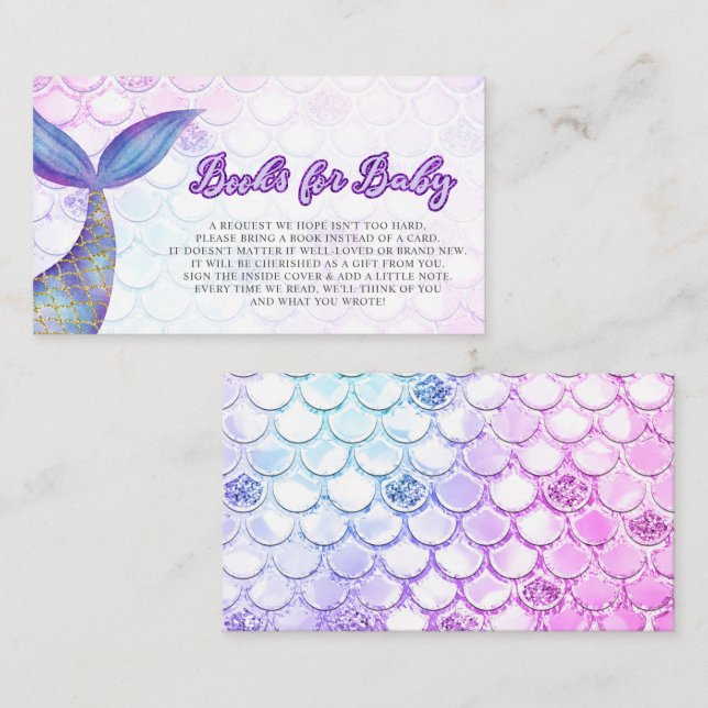 Mermaid Tail Baby Shower Book Request Enclosure Card (Front/Back)