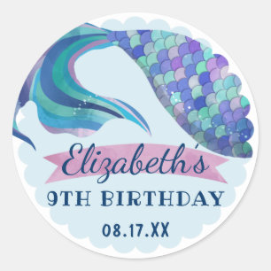 Mermaid Tail  Background Birthday Party Classic Round Sticker