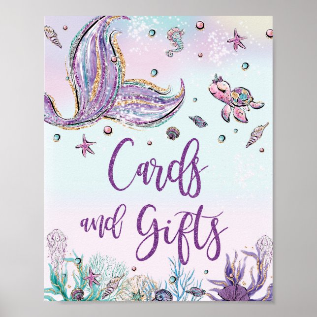 Mermaid Tail Birthday Baby Shower Cards and Gifts Poster (Front)