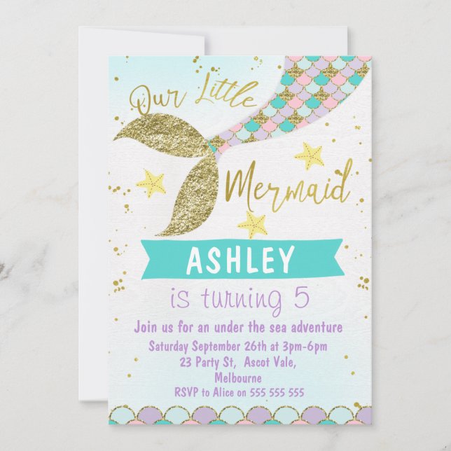 mermaid Tail Birthday invitation (Front)