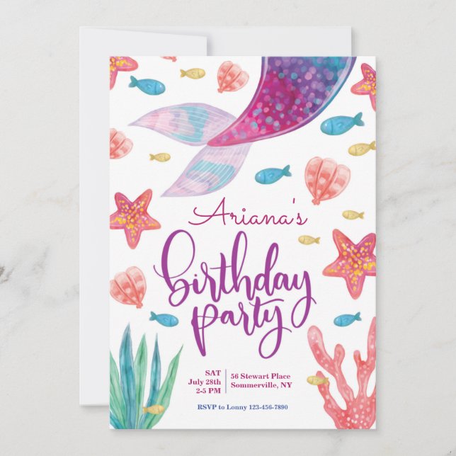 Mermaid Tail Birthday Party Invitation (Front)