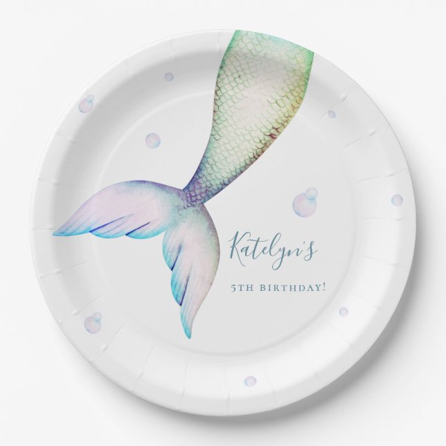 Mermaid Tail Birthday Party Paper Plate (Front)