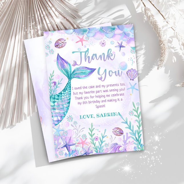 Mermaid Tail Birthday Photo Thank You Card (Creator Uploaded)