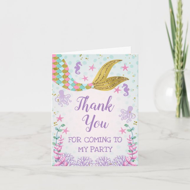 Mermaid Tail Birthday Thank You Card (Front)