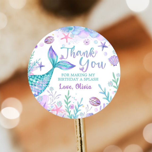 Mermaid Tail Birthday Thank You Classic Round Sticker (Creator Uploaded)