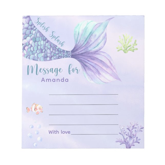Mermaid tail birthday time capsule message notepad (Front)