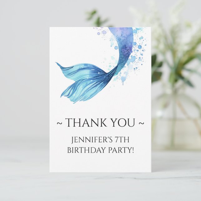 mermaid Tail Birthday Under the Sea  Thank You Card (Standing Front)