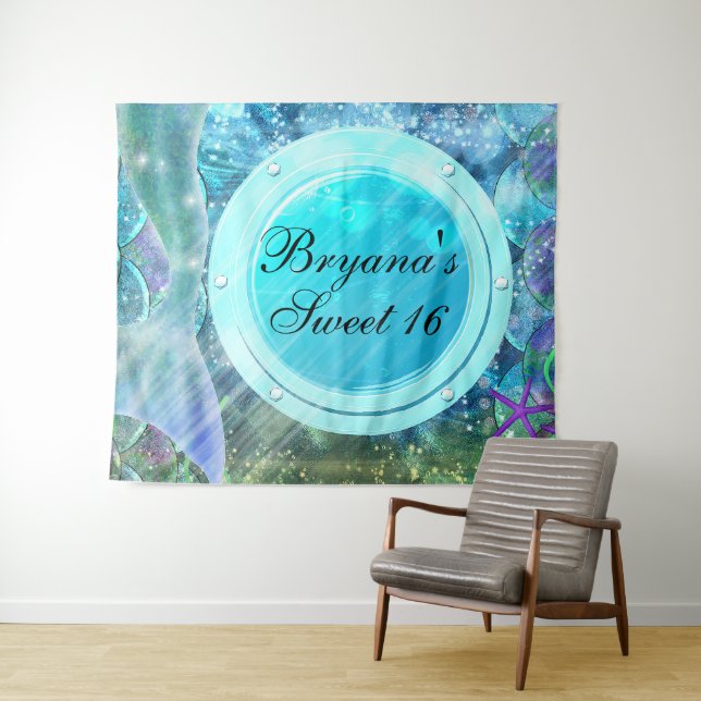 Mermaid Tail Enchanted Ocean Port Party Backdrop Tapestry (In Situ (Horizontal))