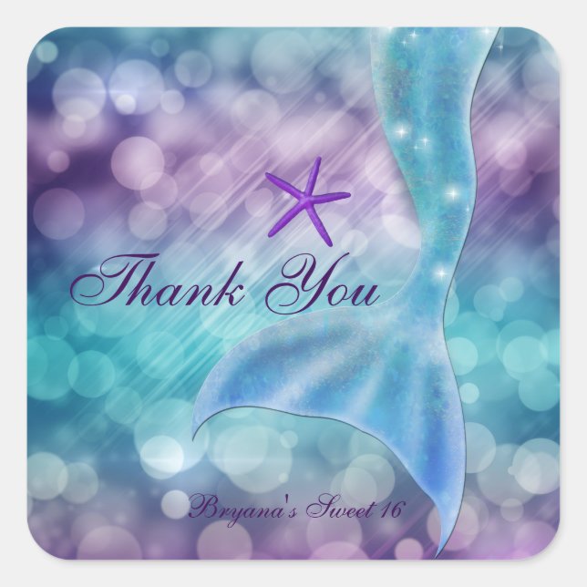 Mermaid Tail Enchanted Under The Sea Party Favour Square Sticker (Front)