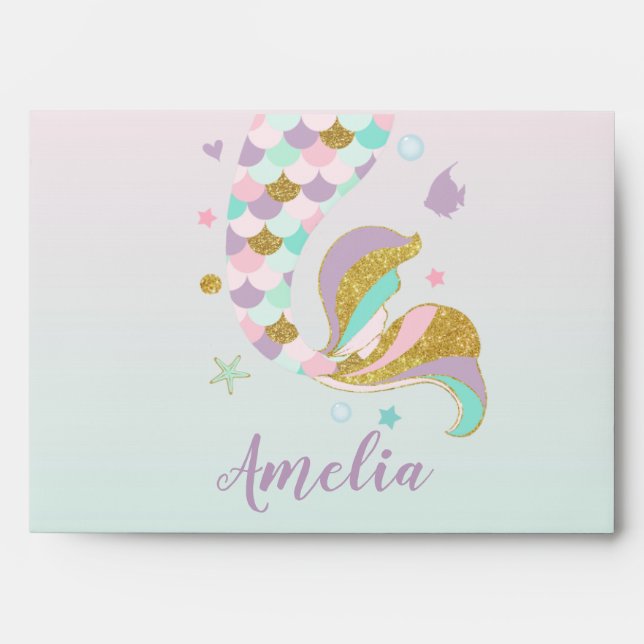 Mermaid Tail Envelope  Mermaid Birthday Invite (Front)