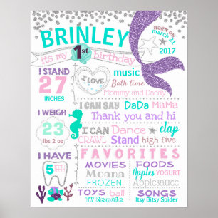 Mermaid tail First birthday sign poster board