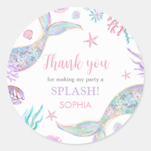 Mermaid Tail Fourth Birthday Party Classic Round Sticker