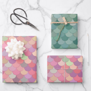 Mermaid Tail Geometric Pastel Pattern Wrapping Paper Sheet