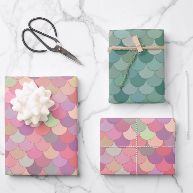 Mermaid Tail Geometric Pastel Pattern Wrapping Paper Sheet (Front)
