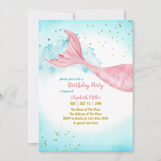 Mermaid Tail Girl Birthday Party Invitation (Front)