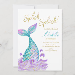 Mermaid Tail Girl Watercolor Birthday Party  Invitation