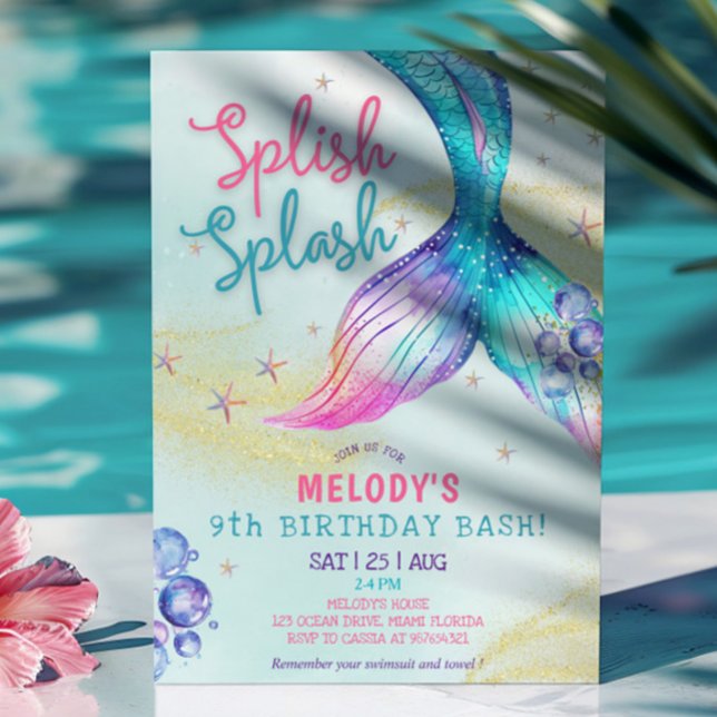 Mermaid Tail Glitter 9th Birthday Invitation (Creator Uploaded)