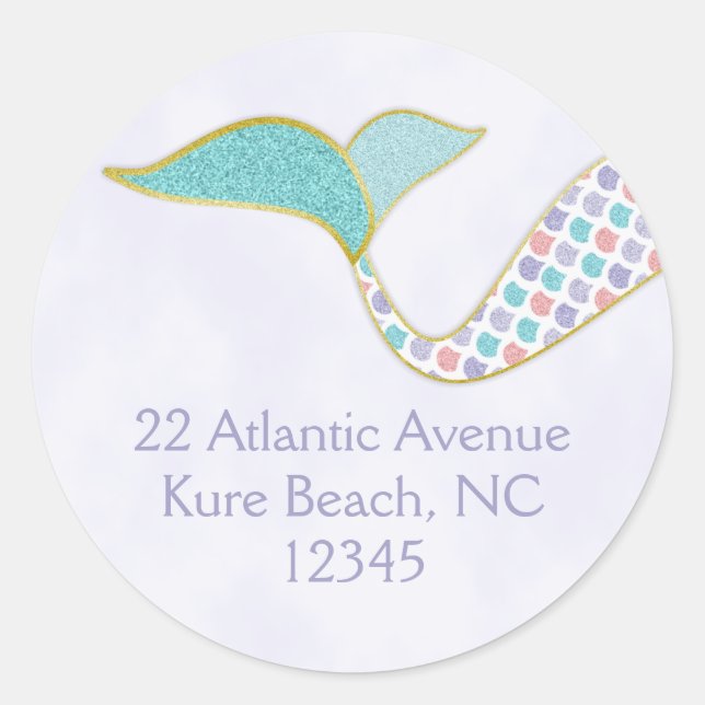 Mermaid Tail Glitter Purple Blue Address Label (Front)