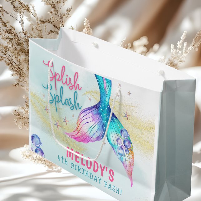 Mermaid Tail Glitter Splish Splash birthday Large Gift Bag (Creator Uploaded)