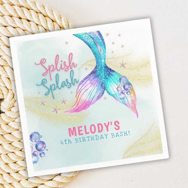 Mermaid Tail Glitter Splish Splash birthday Napkin (Creator Uploaded)