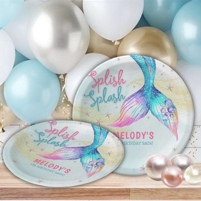 Mermaid Tail Glitter Splish Splash birthday Paper Plate (Creator Uploaded)
