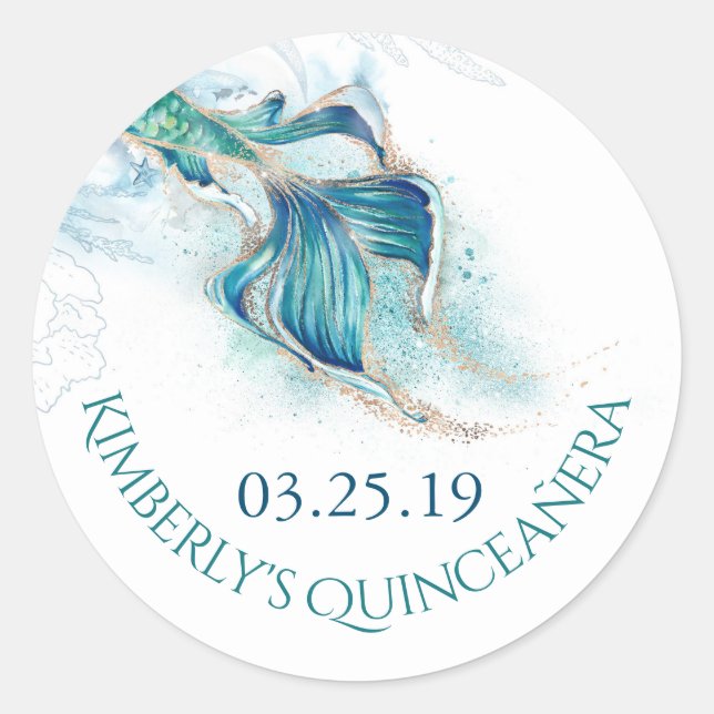 Mermaid Tail Glitters - Under The Sea Quinceanera Classic Round Sticker (Front)