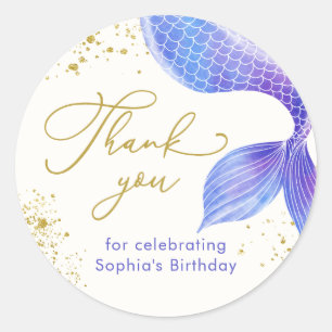Mermaid Tail Gold Foil Birthday Thank You Classic Round Sticker