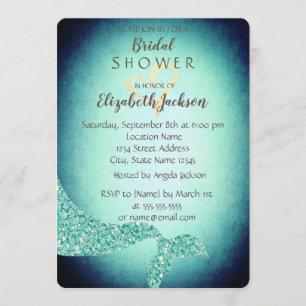 Mermaid Tail,Gold Heart Bridal Shower Invitation