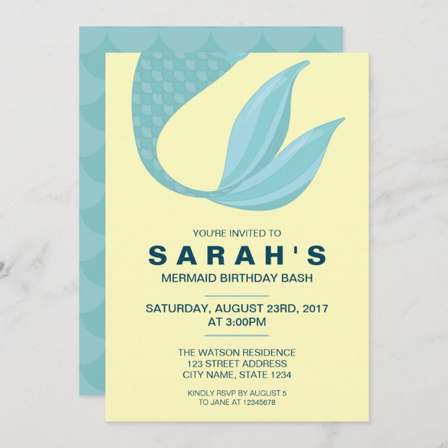 Mermaid Tail | Mermaid Birthday Invitation (Front/Back)