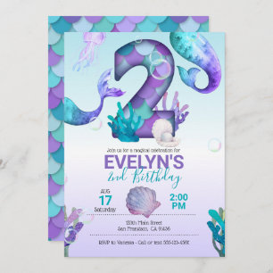 Mermaid Tail Mermaid Invitation for 2nd Birthday
