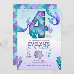 Mermaid Tail Mermaid Invitation for 4th Birthday
