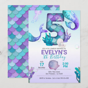Mermaid Tail Mermaid Invitation for 5th Birthday