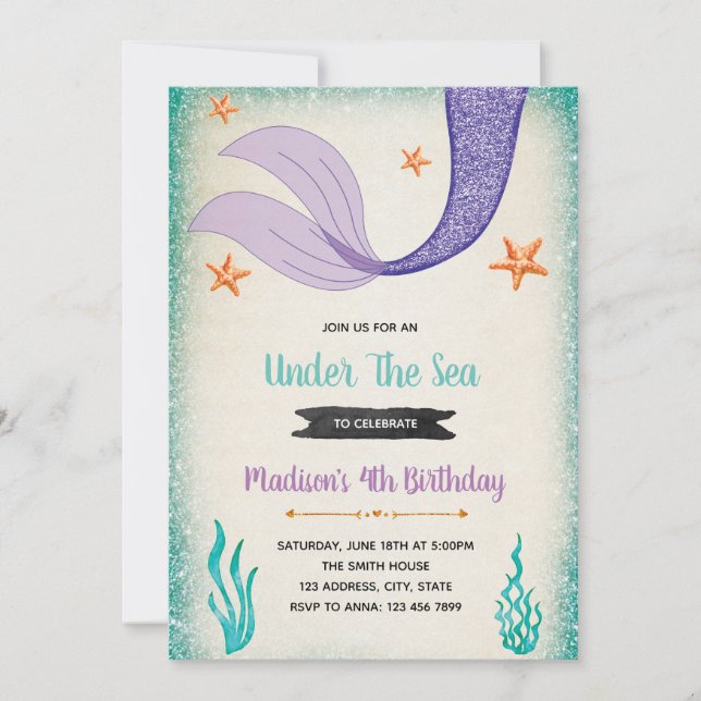 Mermaid tail party invitation (Front)