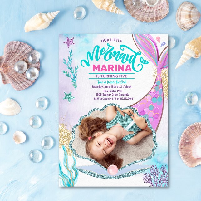 Mermaid Tail Photo Under the Sea Birthday Invitation (Creator Uploaded)